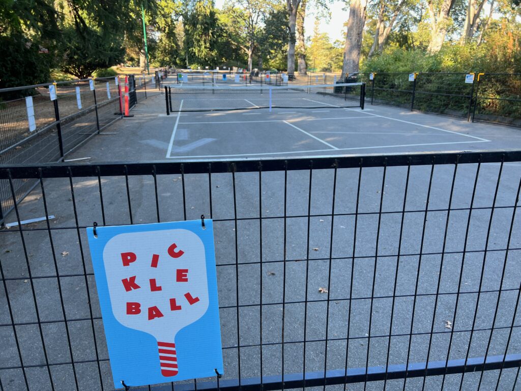 tennis tourist beacon hill park temporary pickleball courts sign teri church